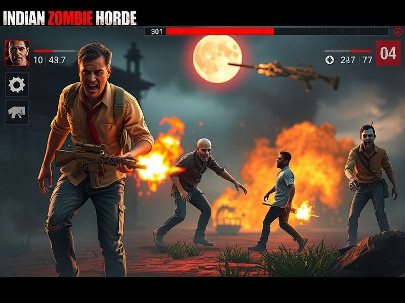 Indian Zombie Horde gameplay screenshot showing zombie combat in Indian setting