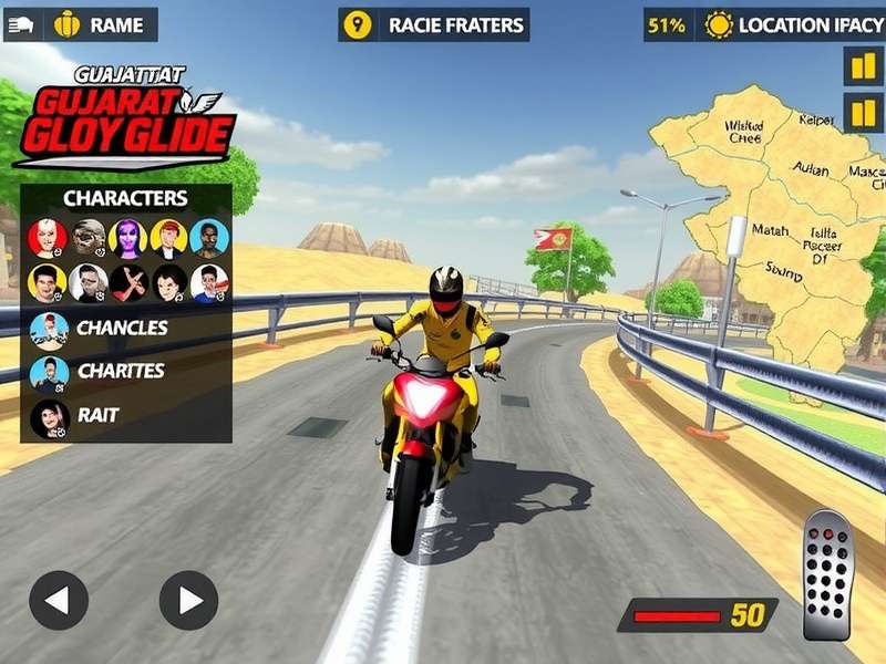 Gujarat Glory Glide location map showing various racing tracks across Gujarat