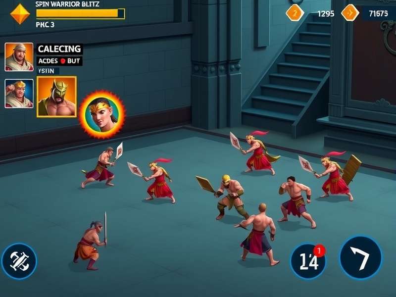 Spin Warrior Blitz combat arena showing multiple warriors