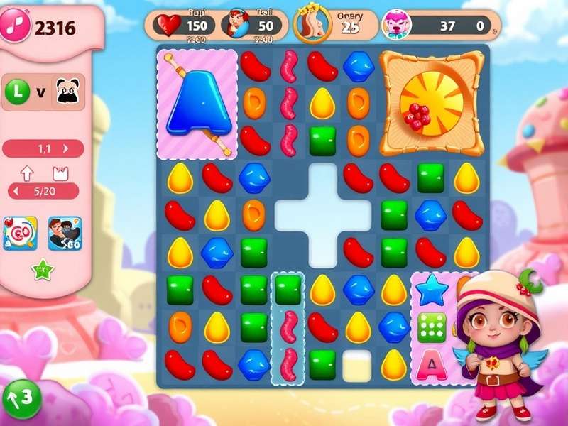 Candy Quest gameplay screenshot showing colorful candy pieces