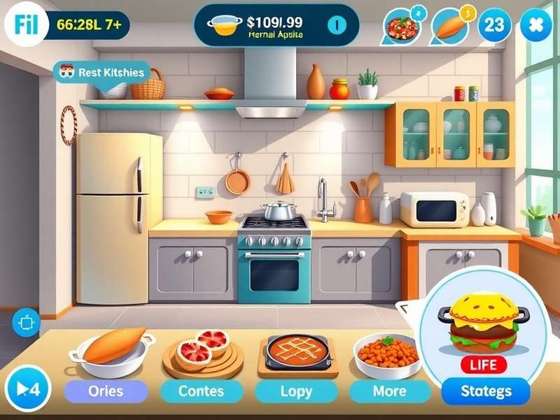 Avakin Cooking Mastery features showcase with multiple gameplay elements