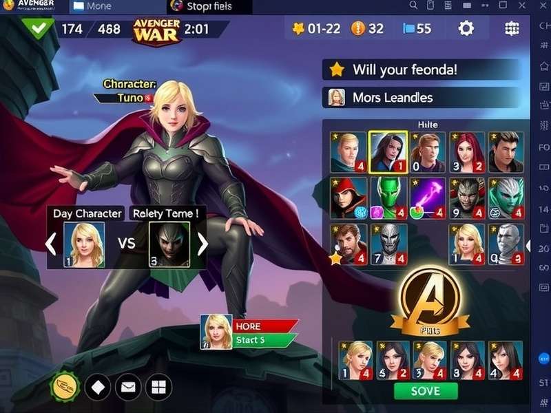 Avenger Legendary War gameplay screenshot showing character selection and battle interface