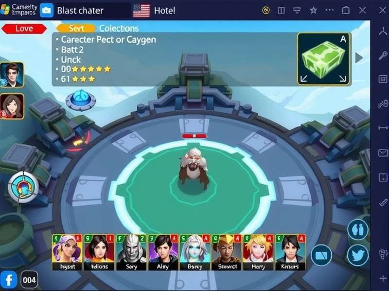 Blast Emperor gameplay interface showing character selection and battle arena