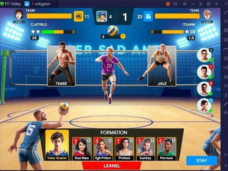 Volley Gladiator Pro character customization and team management interface
