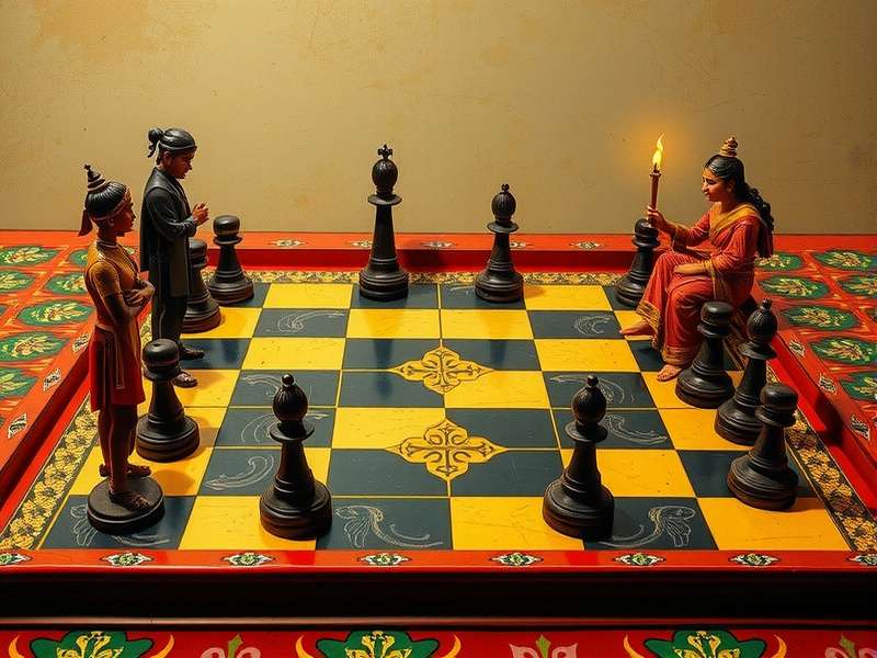 Traditional Royal Chess India board setup with intricate pieces