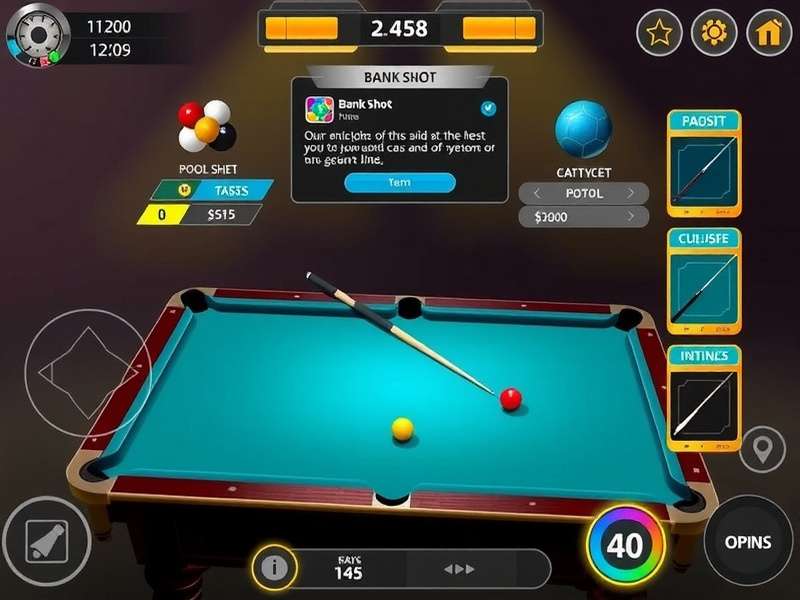 Pool Star Master gameplay interface showing realistic pool table and controls