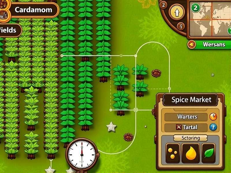Master Cardamom Mayhem gameplay screenshot showing cardamom fields and strategy elements