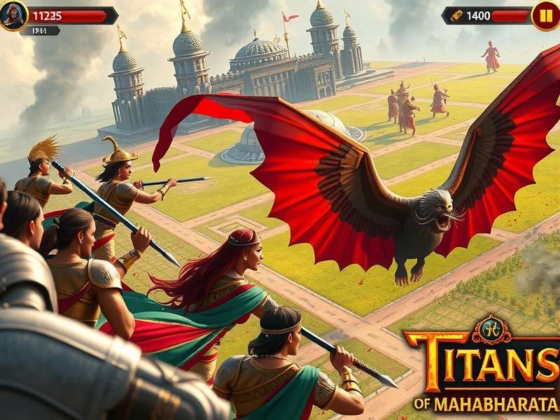 Titans Of Mahabharata gameplay screenshot showing epic battle scene
