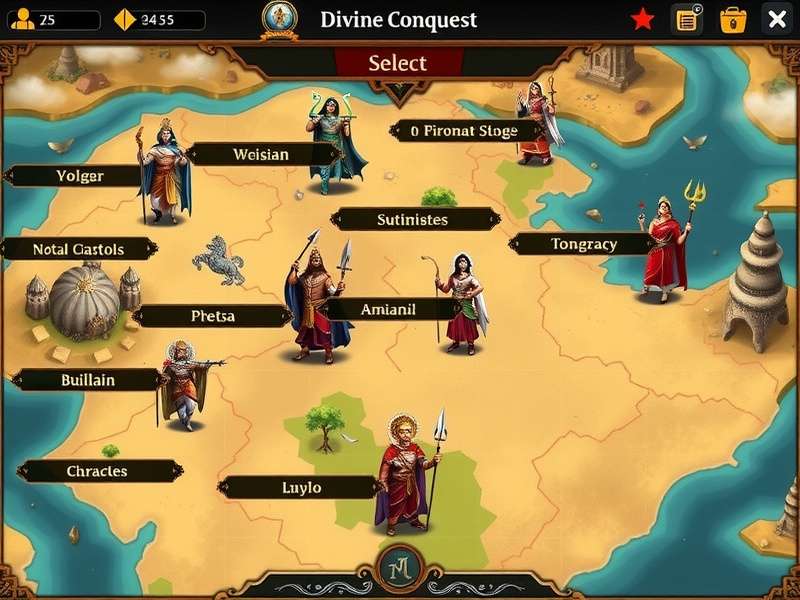 Divine Conquest gameplay screenshot showing strategic map view