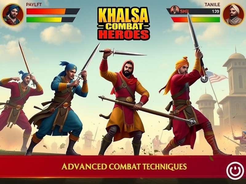 Khalsa Combat Heroes main gameplay screen showing Sikh warriors in combat