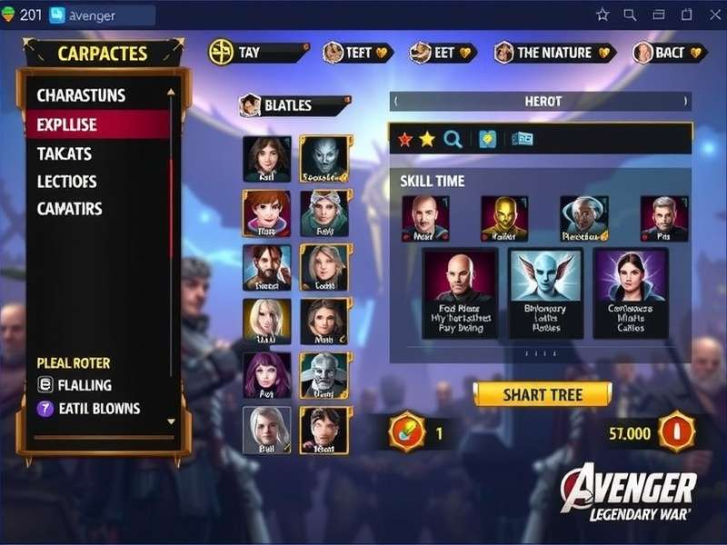 Avenger Legendary War character selection screen showing diverse hero roster