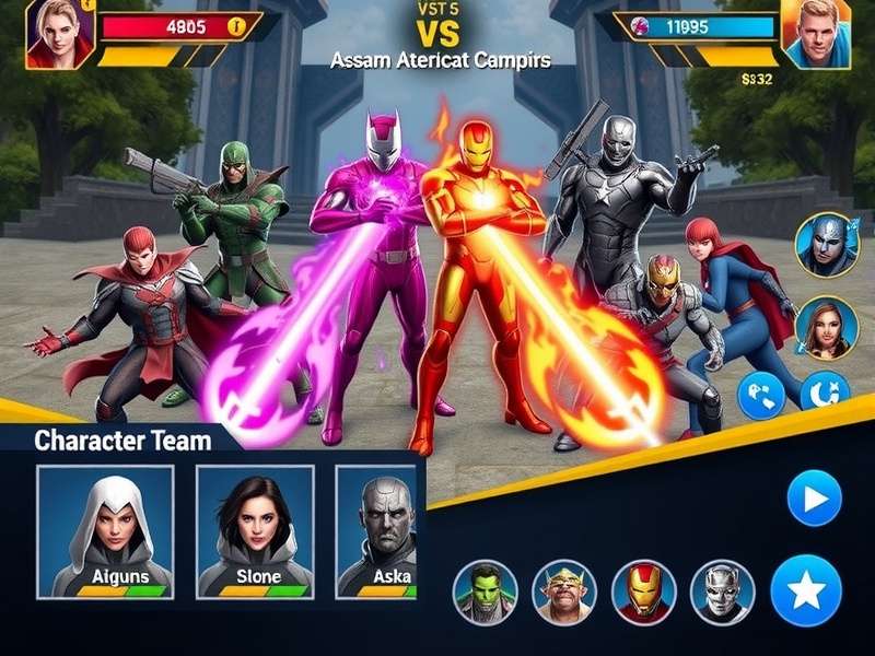 Assam Avengers Champions character selection screen showing diverse hero roster