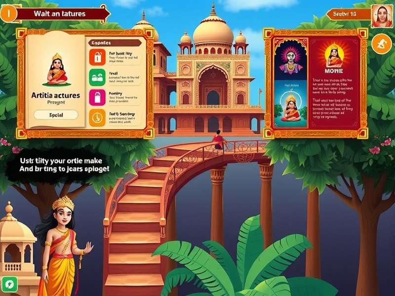 Cultural elements in Saraswati S Wisdom showcasing Indian architecture and art