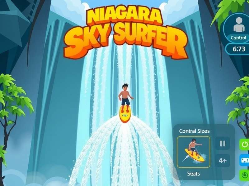 Niagara Sky Surfer gameplay showing character surfing above waterfalls