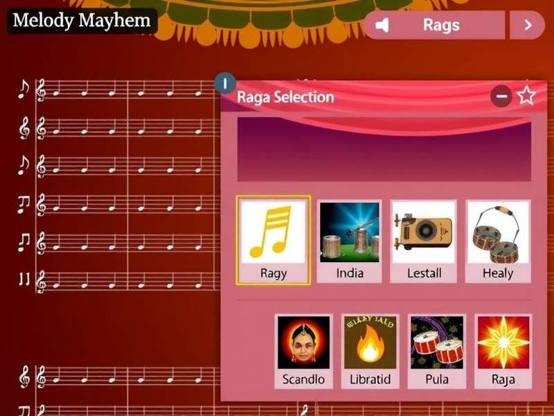 Melody Mayhem music selection interface showing various Indian music genres