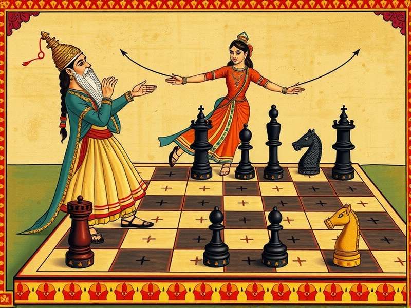 Ancient Indian artwork depicting Royal Chess India being played