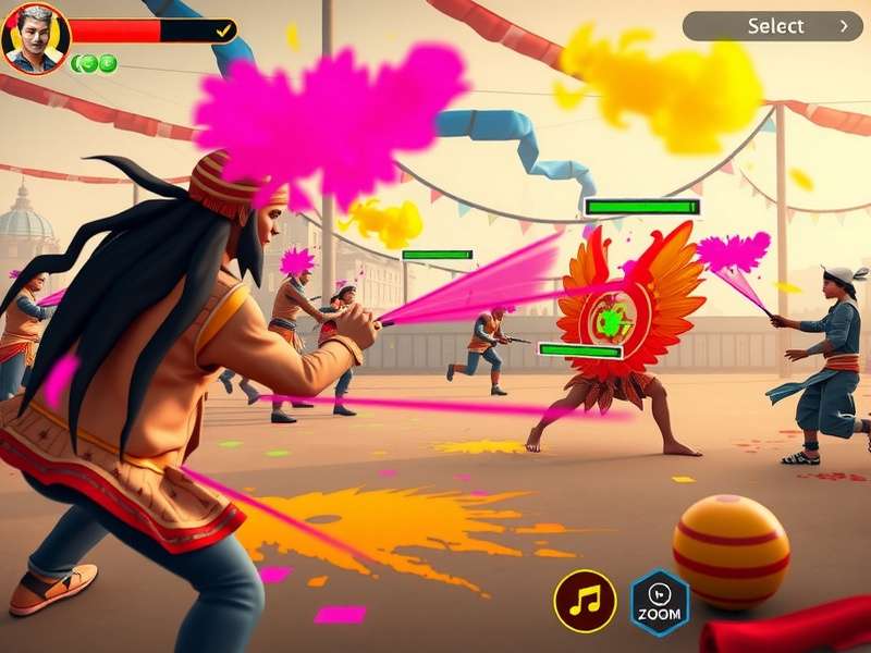 Holi Zoom Pro gameplay showing colorful festival celebration