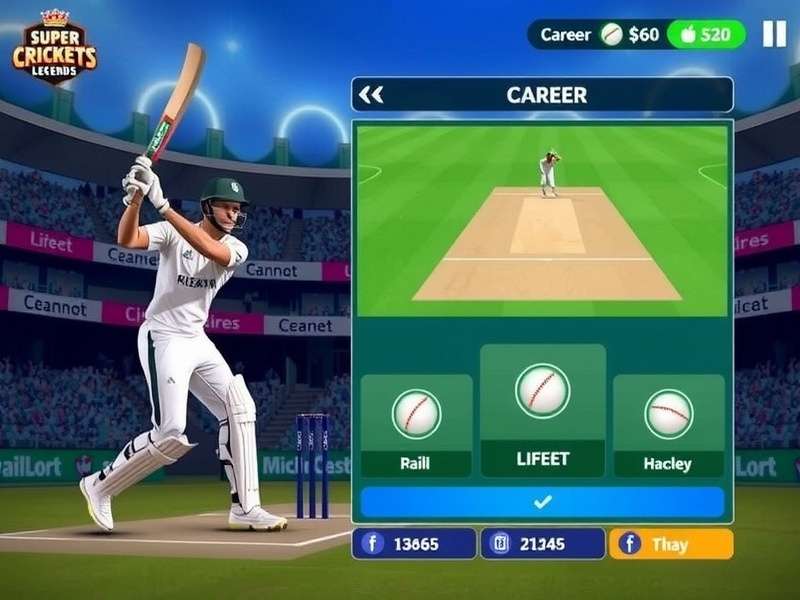Super Cricket Legends gameplay screenshot showing batting interface