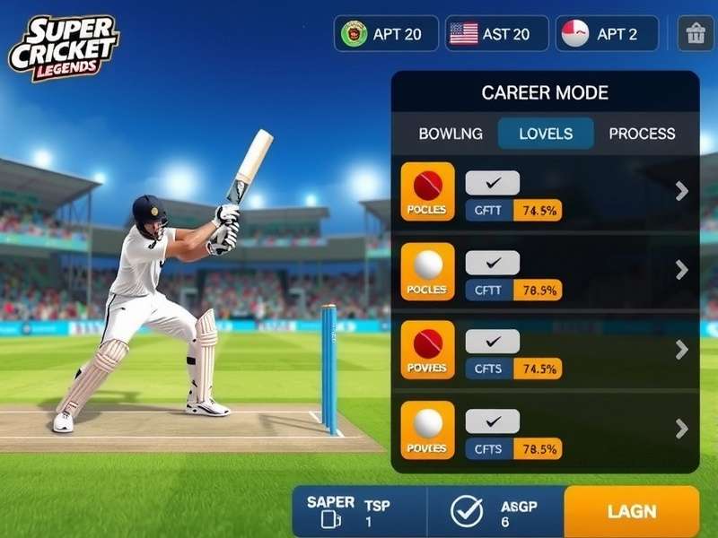 Super Cricket Legends career mode progression screen