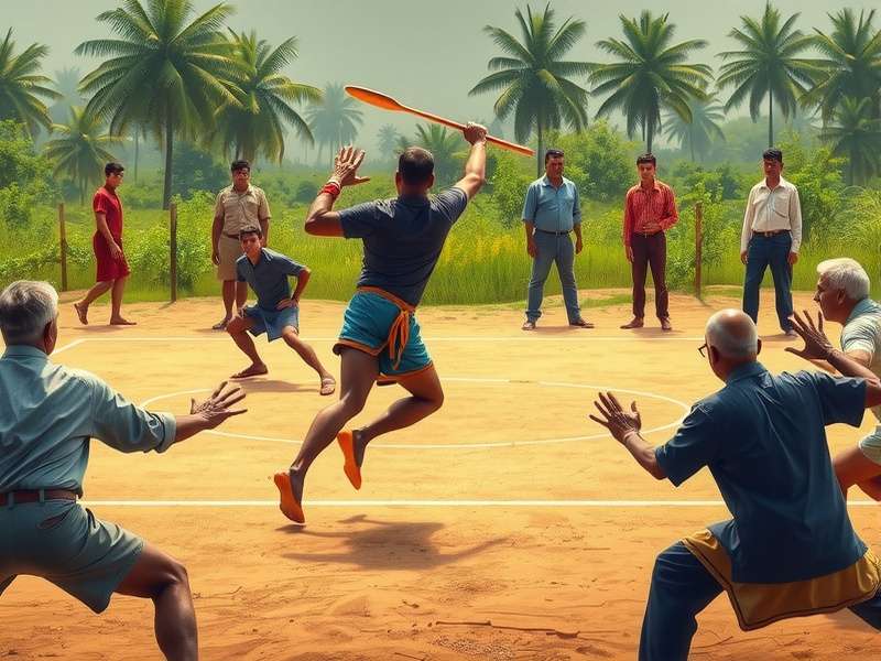 Historical depiction of traditional Kabaddi gameplay in rural India