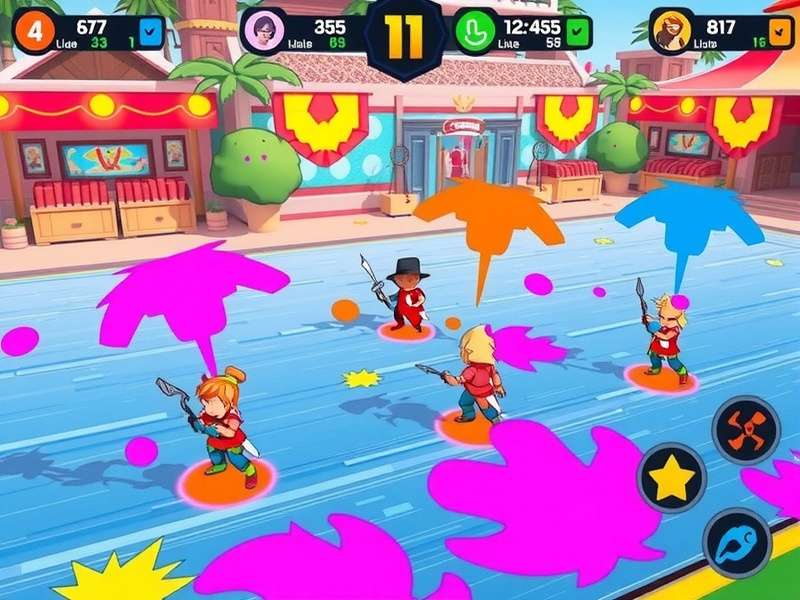Vibrant Holi Chase gameplay screenshot showing colorful characters