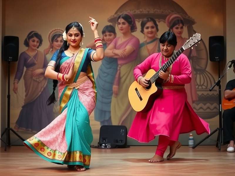 Traditional Indian dancer performing with veena musician