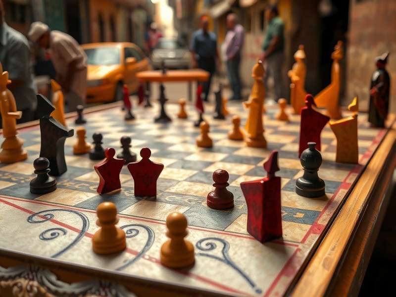 Close-up of Chowk Crushers game board and pieces