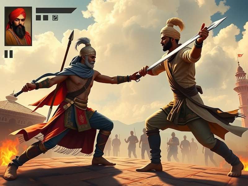 Historical Sikh warrior artwork and weaponry