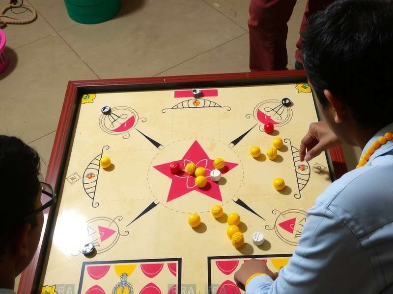 Traditional Carrom Board Setup