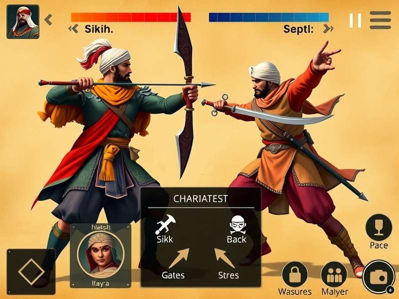 Sikh Warrior Duel gameplay screenshot showing combat between two warriors