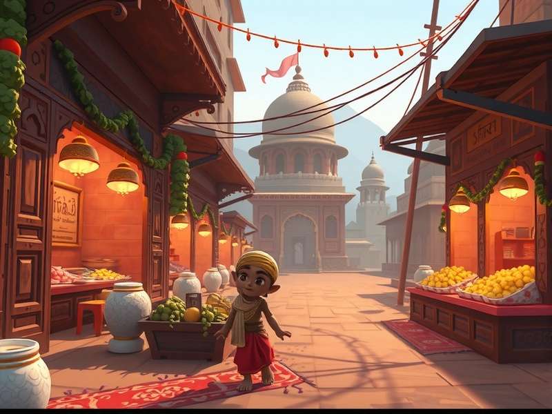 Lassi Achiever S Expedition gameplay screenshot showing character in Indian marketplace