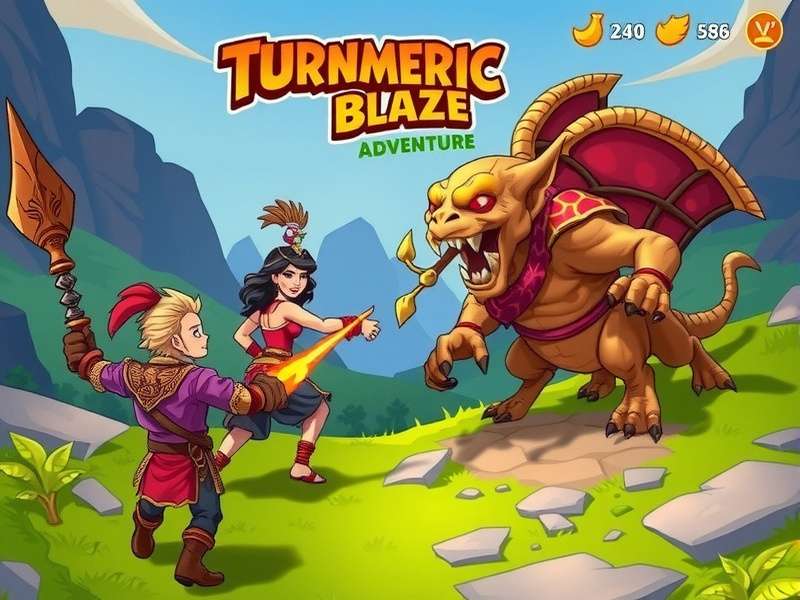 Turmeric Blaze Adventure combat scene showing character battling mythological creature