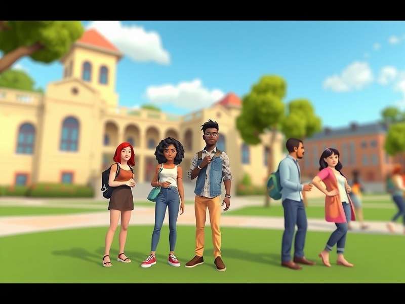Avakin Campus Adventure virtual campus environment showing students and buildings