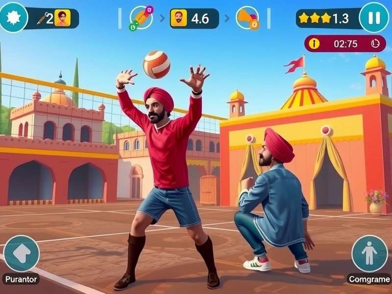 Punjabi Volley Hero gameplay screenshot showing volleyball action