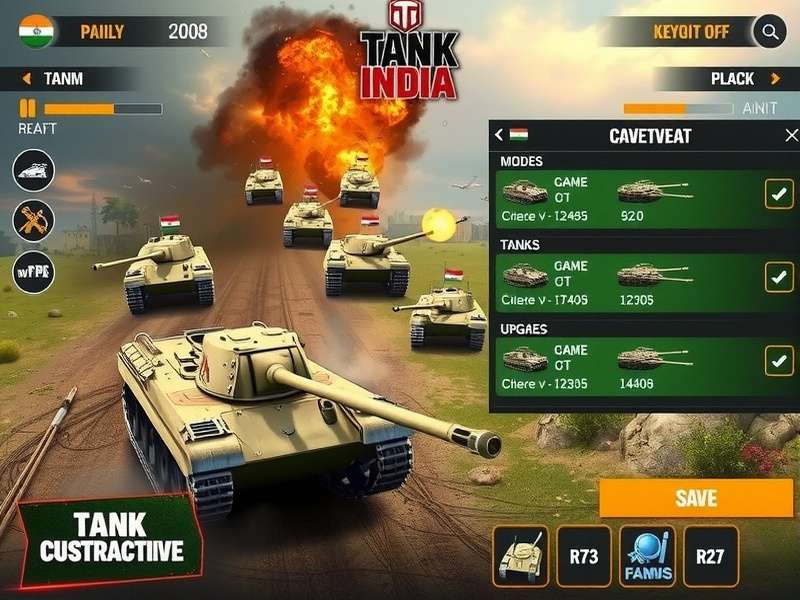 Tank customization screen in Tank Attack India showing various upgrade options