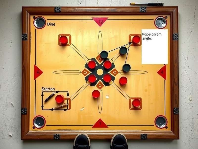 Diagram showing proper carrom shooting technique and angles