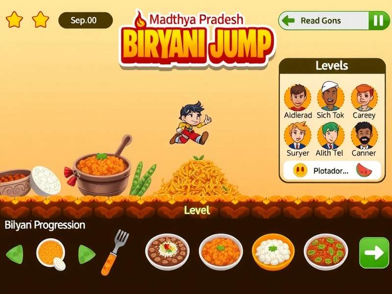Madhya Pradesh Biryani Jump level progression screen showing various biryani recipes