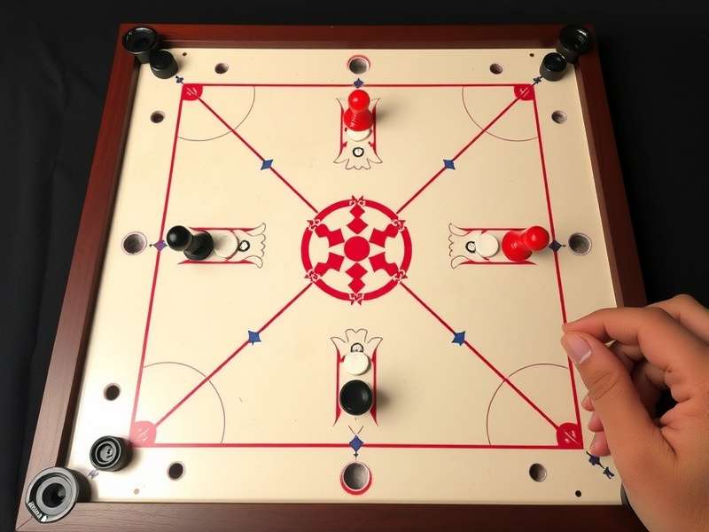 Diagram showing proper finger positioning for striking in Carrom Duel Dominator