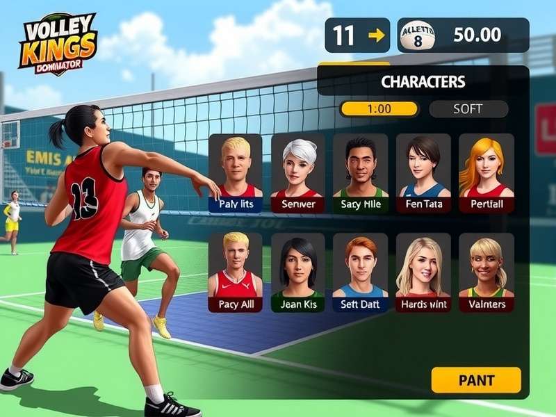 Volley Kings Dominator character selection screen showing diverse athletes