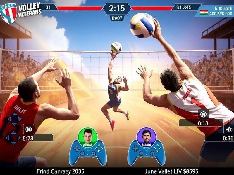Volley Veterans gameplay screenshot showing intense volleyball action
