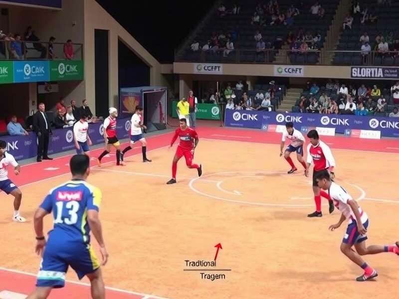 Historical kabaddi match showing traditional vs modern styles