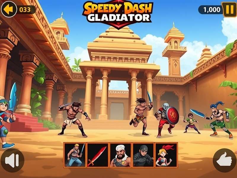 Speedy Dash Gladiator character selection screen showing diverse warrior options