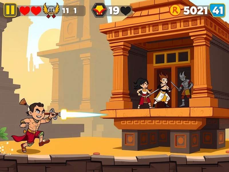 Speedy Dash Gladiator gameplay screenshot showing character running through ancient Indian temple