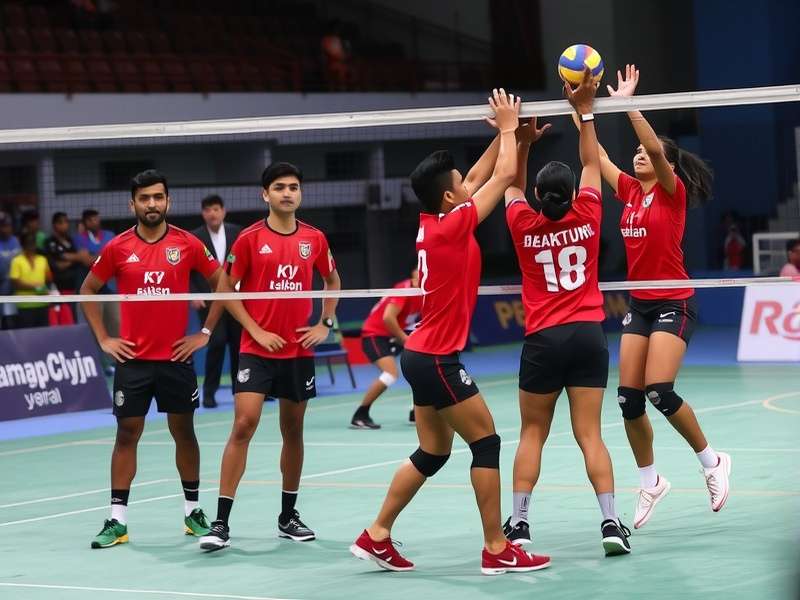 Rajasthan Volley Elite players in action during intense match