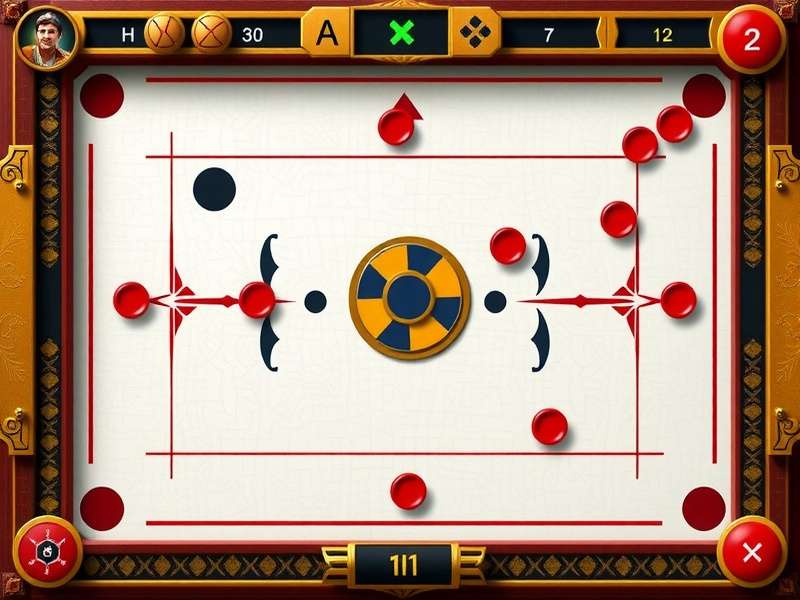Carrom board layout with pieces arrangement