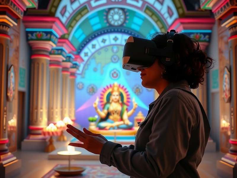 User performing VR prayer with headset