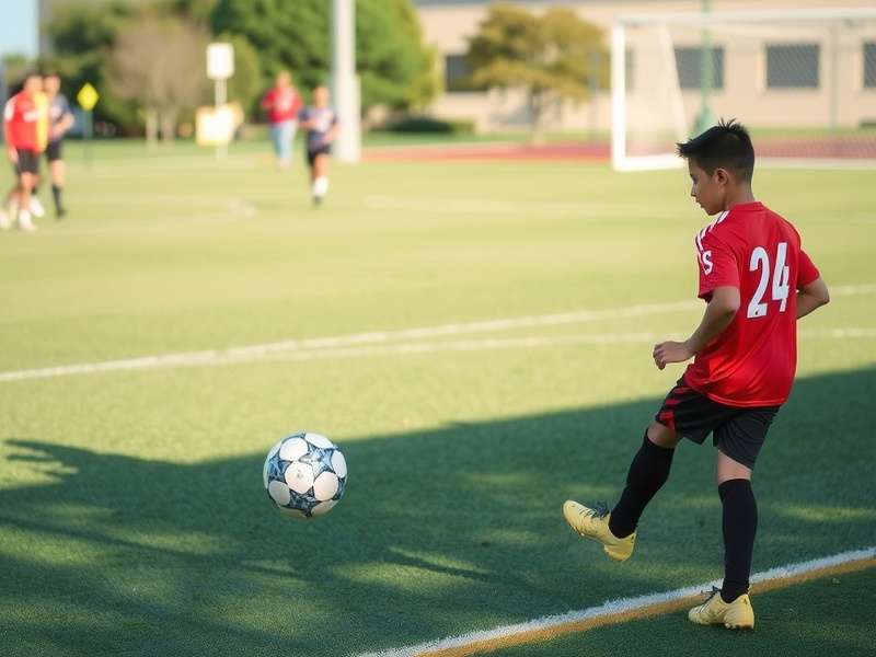 Youth soccer training session in Fort Worth with coach instructing