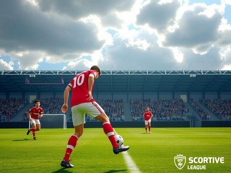 Dynamic soccer gameplay scene from Soccer Skills League 1 showcasing a player dribbling past defenders