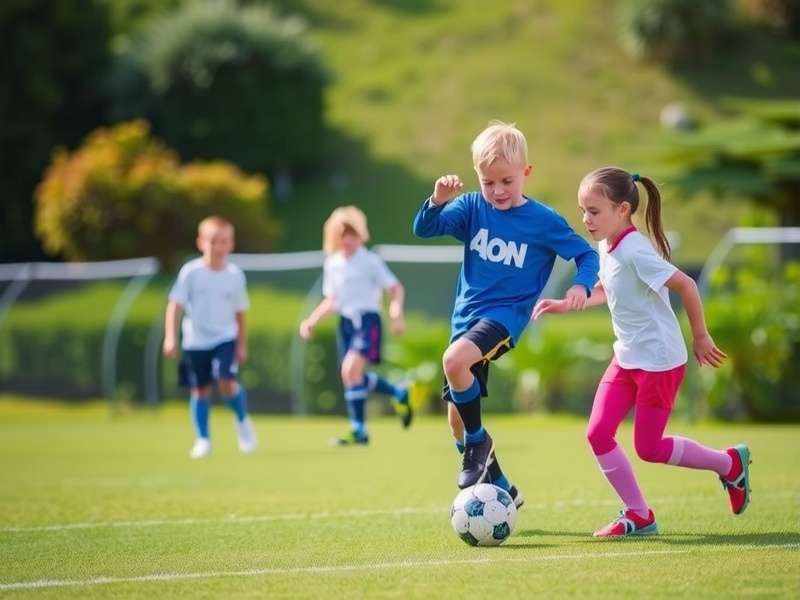 Group of Indian children practicing soccer drills on a field
