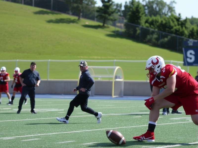 Indian football players practicing drills on a field